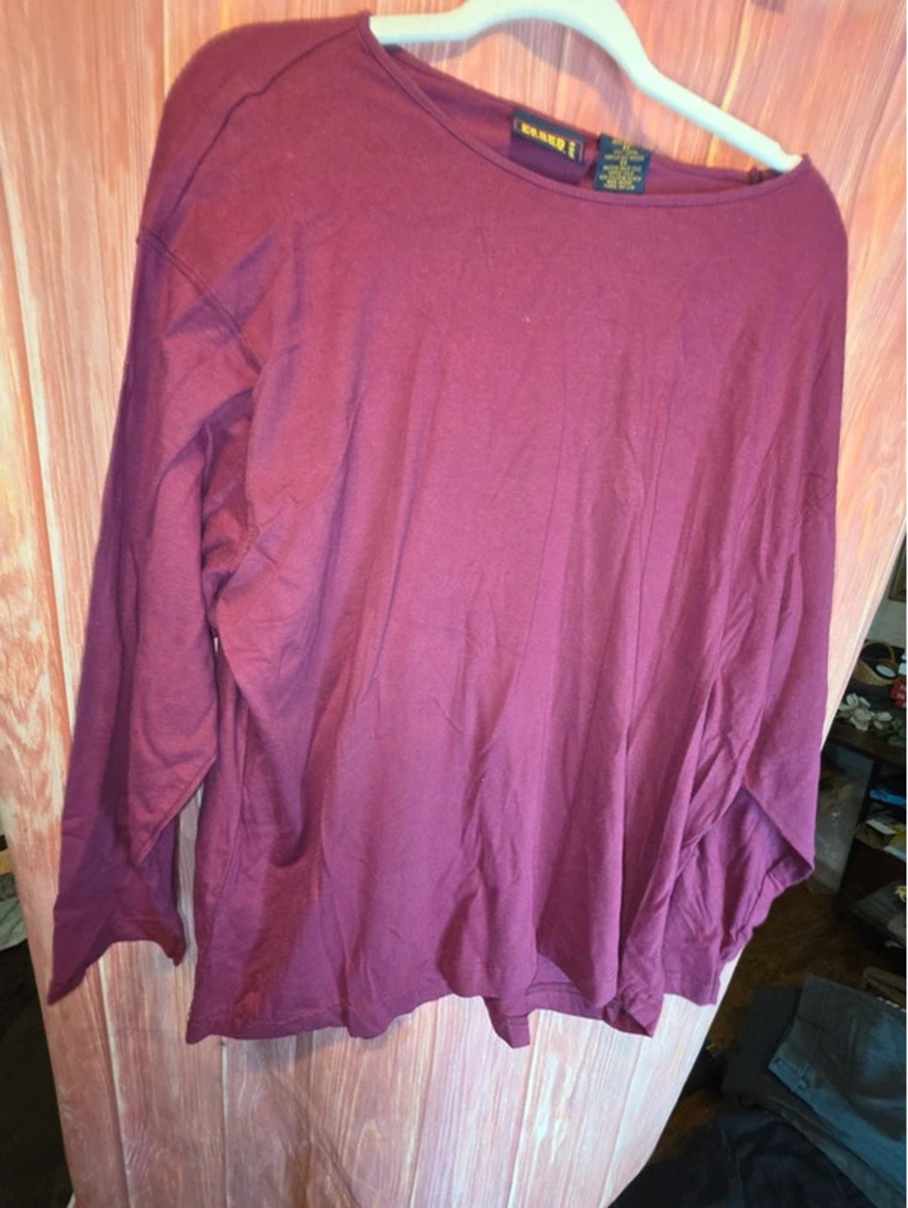 Vintage Faded Glory Burgundy Maroon Long Sleeve Boatneck Top 3X Cotton